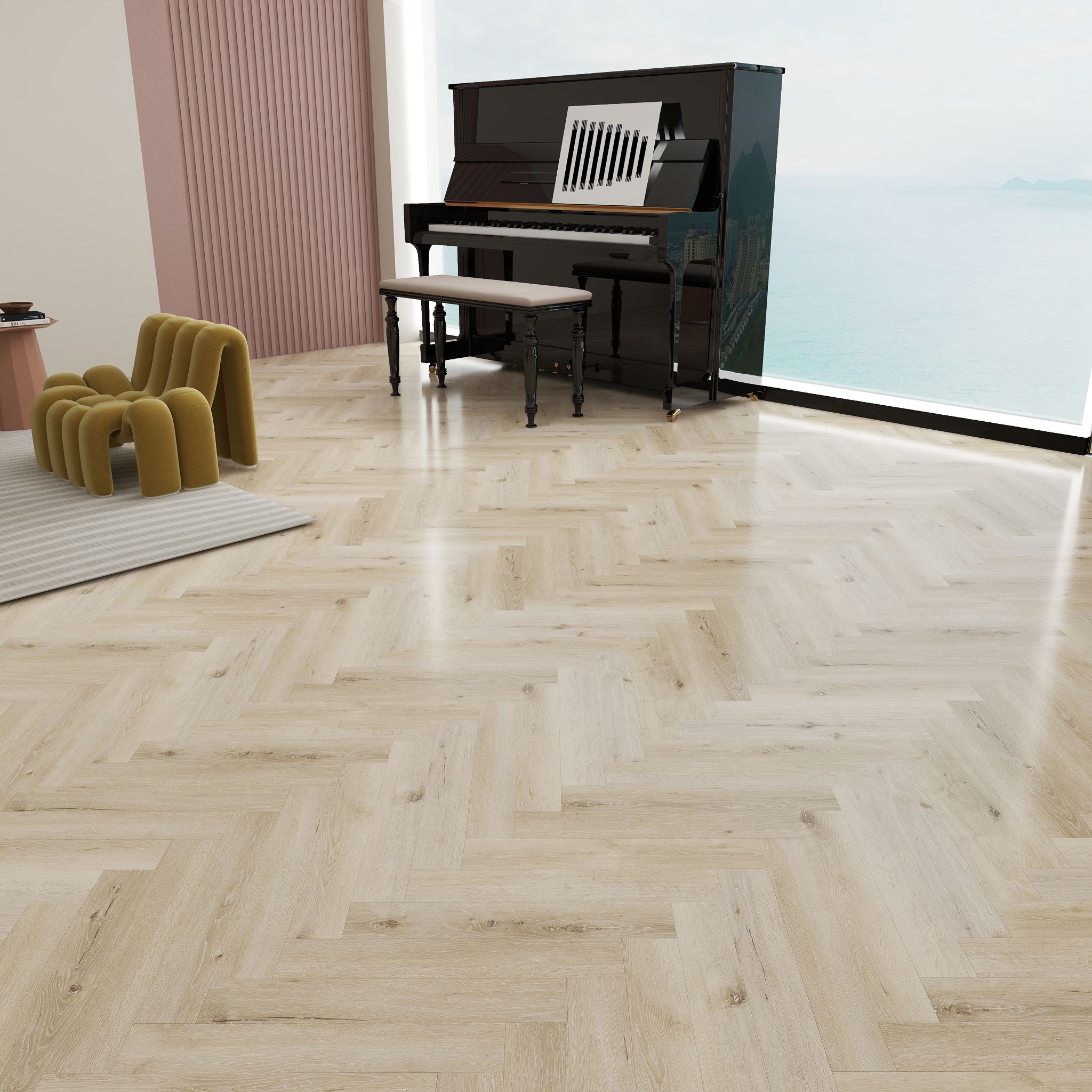 LAME PVC CLIPSABLE CHEVRON CHENE CLAIR (5,5MM D'EPAISSEUR) SOUS-COUCHE INTEGREE, GARANTIE 30 ANS