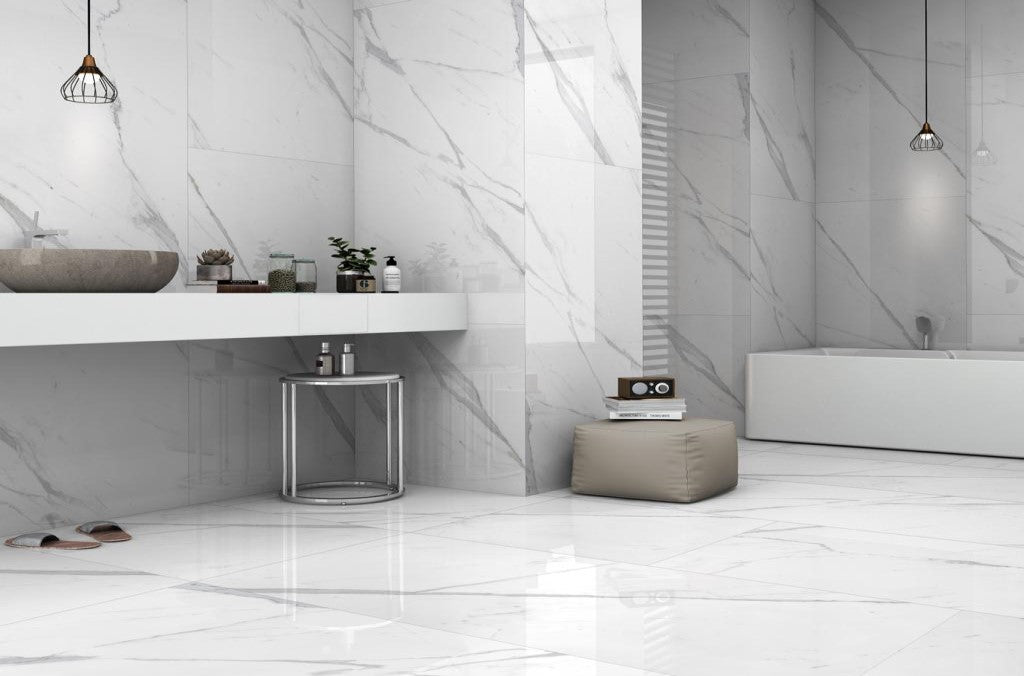 CARRELAGE STATUARIO BLANC BRILLANT RECTIFIE 60X120