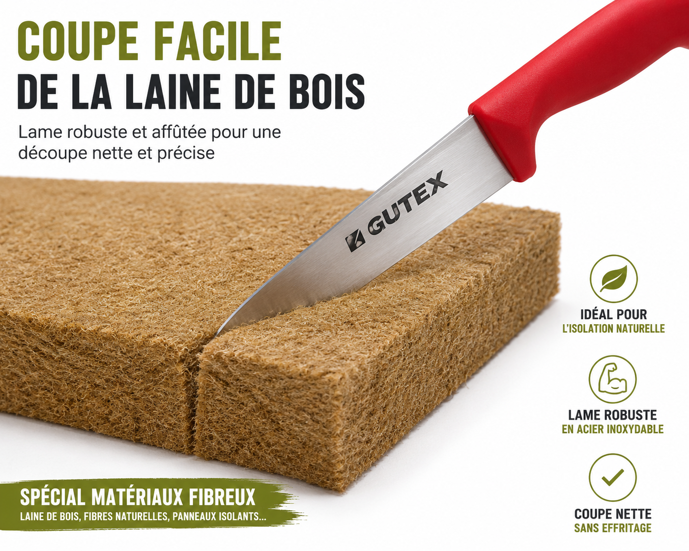 Couteau pour isolation en Laine de Bois