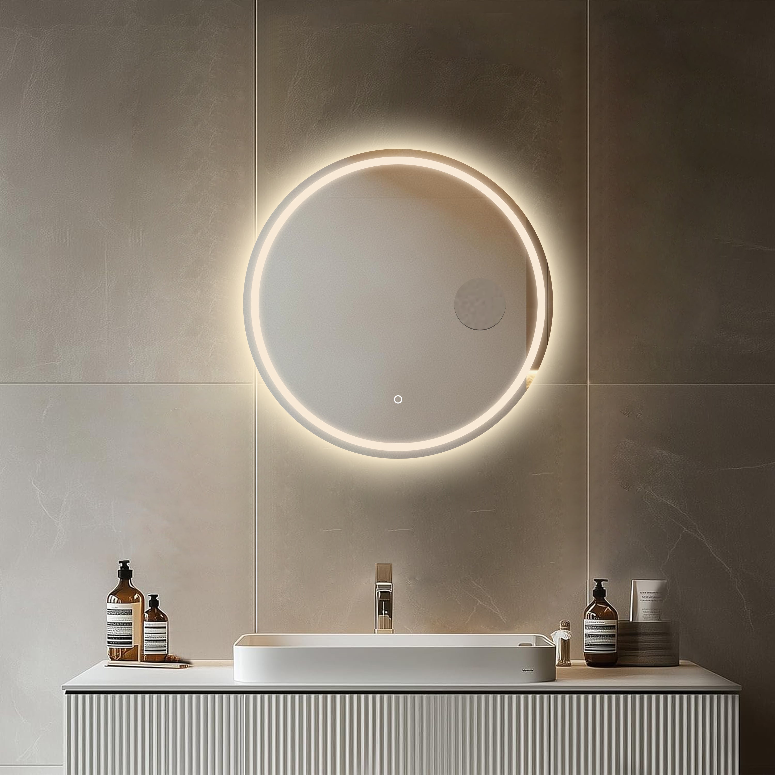 MIROIR ROND LED SALLE DE BAIN Ø60 CM – ANTI-BUÉE, TACTILE & GROSSISSANT X3
