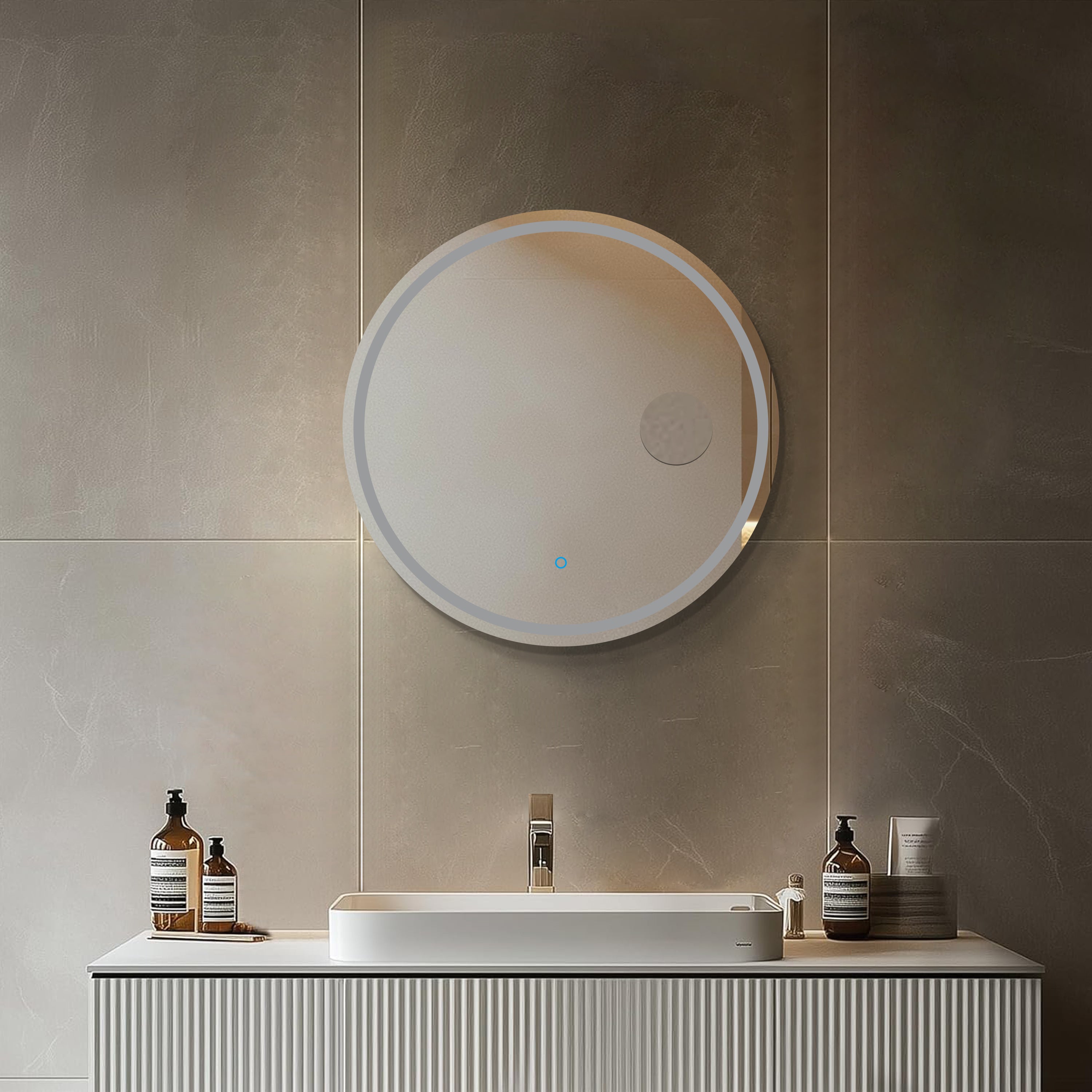 MIROIR ROND LED SALLE DE BAIN Ø60 CM – ANTI-BUÉE, TACTILE & GROSSISSANT X3