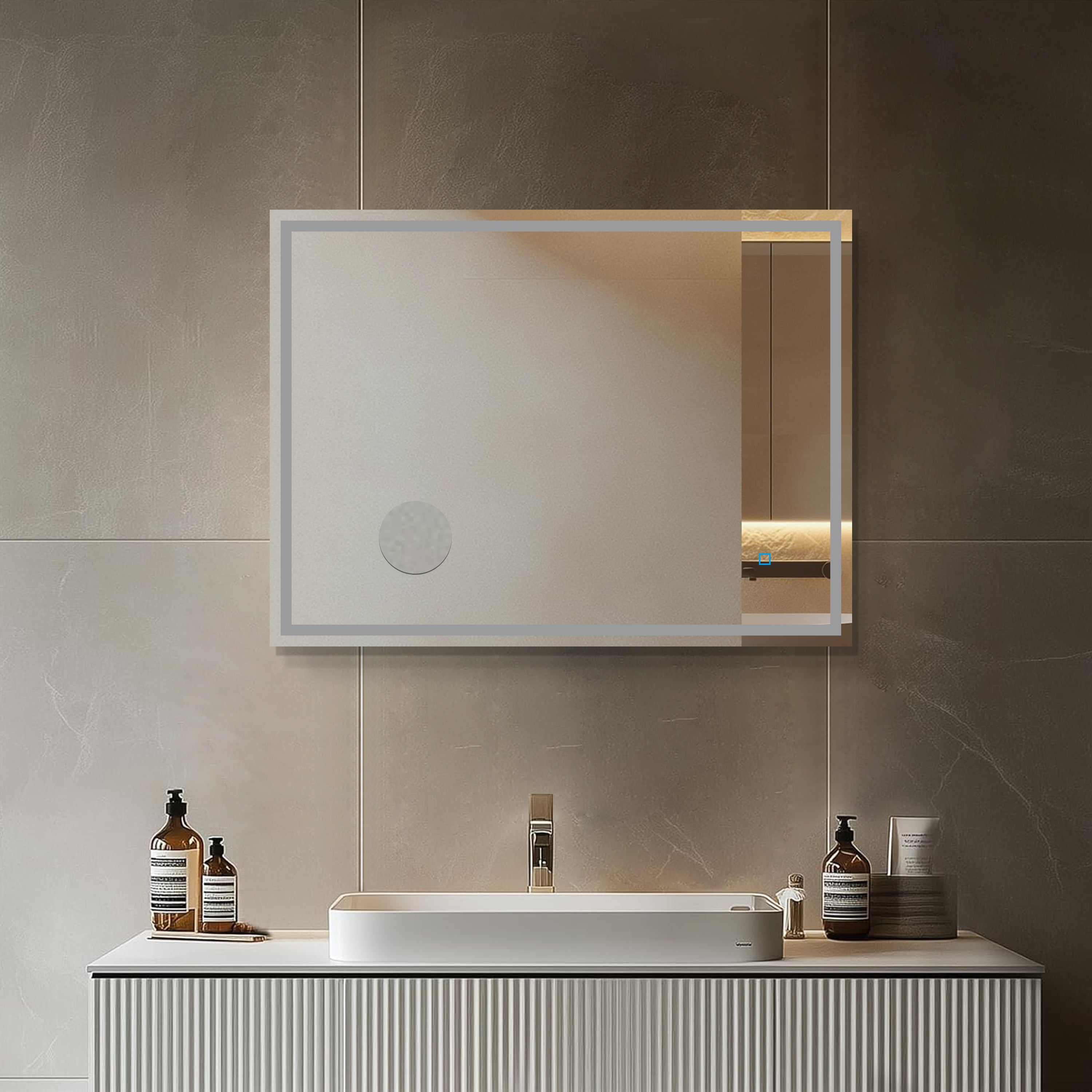 MIROIR RECTANGULAIRE LED SALLE DE BAIN 800×600 MM – ANTI-BUÉE, TACTILE & GROSSISSANT X3