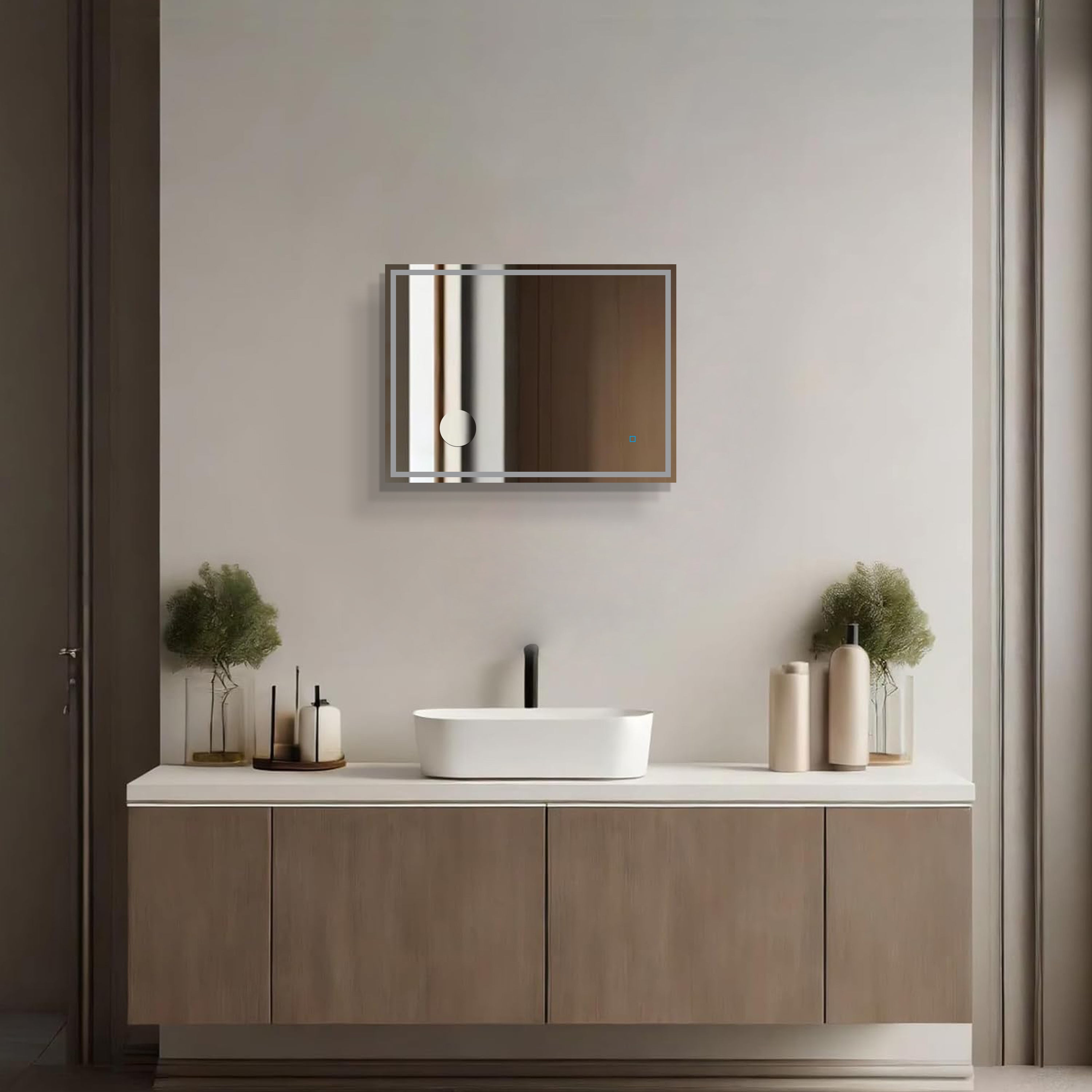 MIROIR RECTANGULAIRE LED SALLE DE BAIN 800×600 MM – ANTI-BUÉE, TACTILE & GROSSISSANT X3