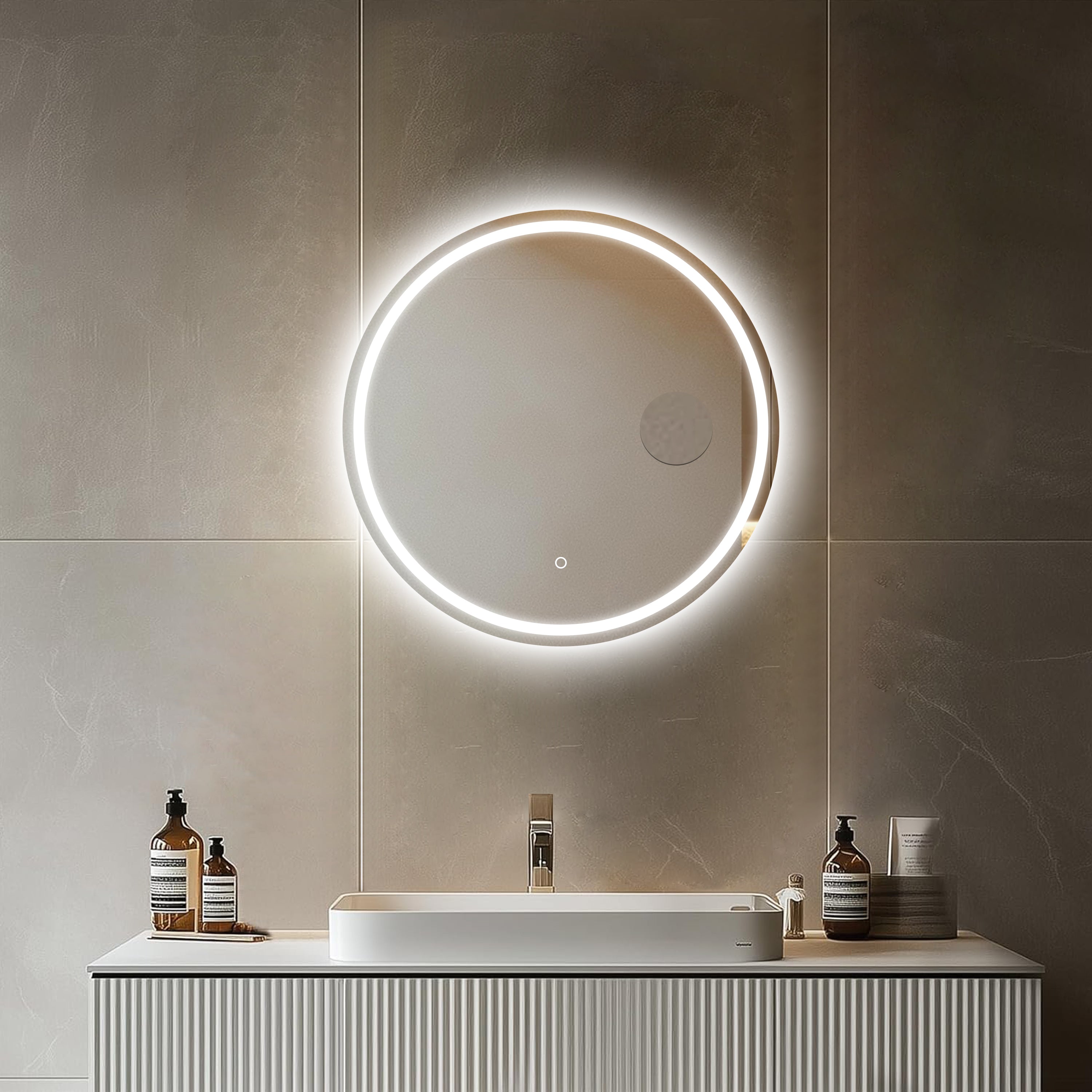 MIROIR ROND LED SALLE DE BAIN Ø60 CM – ANTI-BUÉE, TACTILE & GROSSISSANT X3