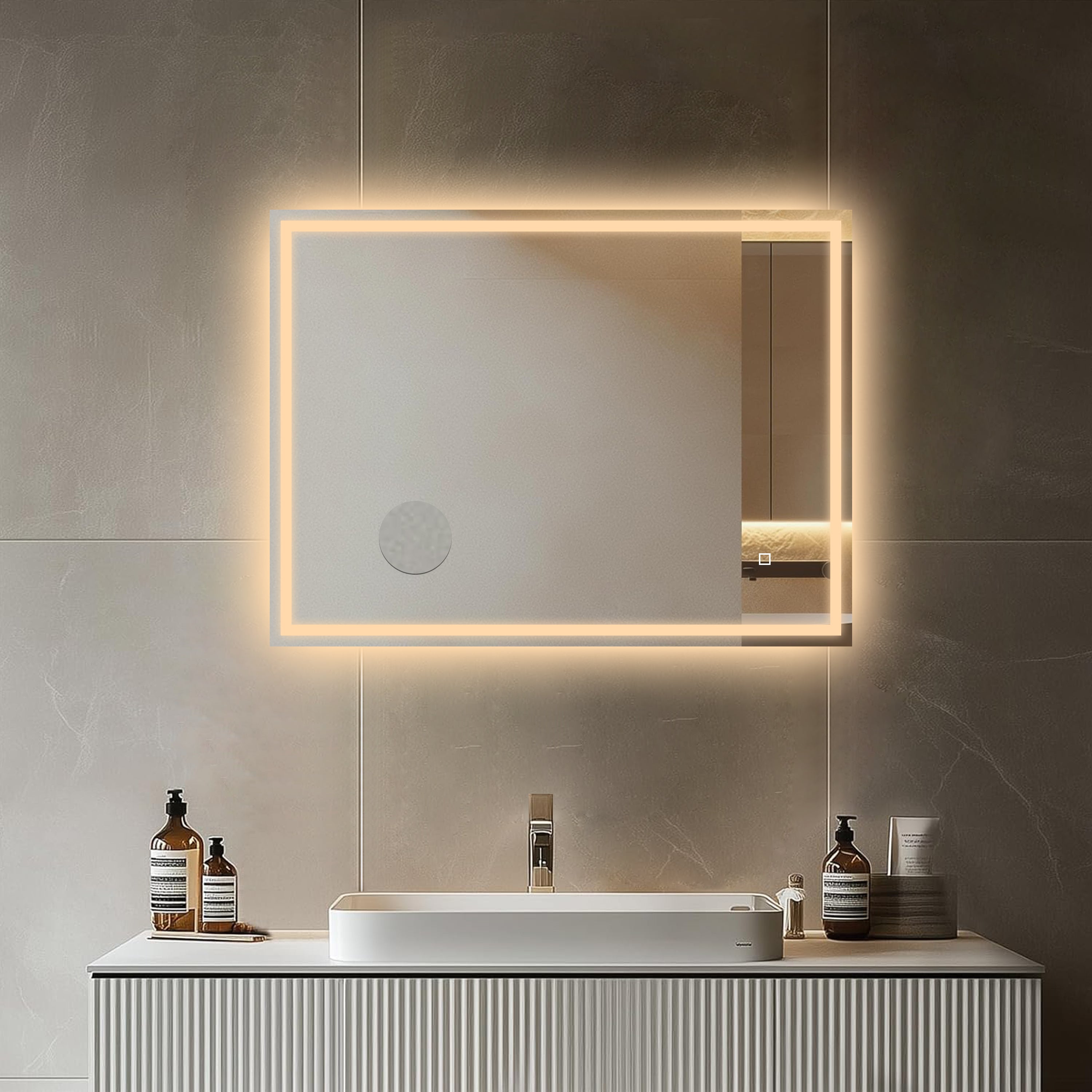 MIROIR RECTANGULAIRE LED SALLE DE BAIN 800×600 MM – ANTI-BUÉE, TACTILE & GROSSISSANT X3