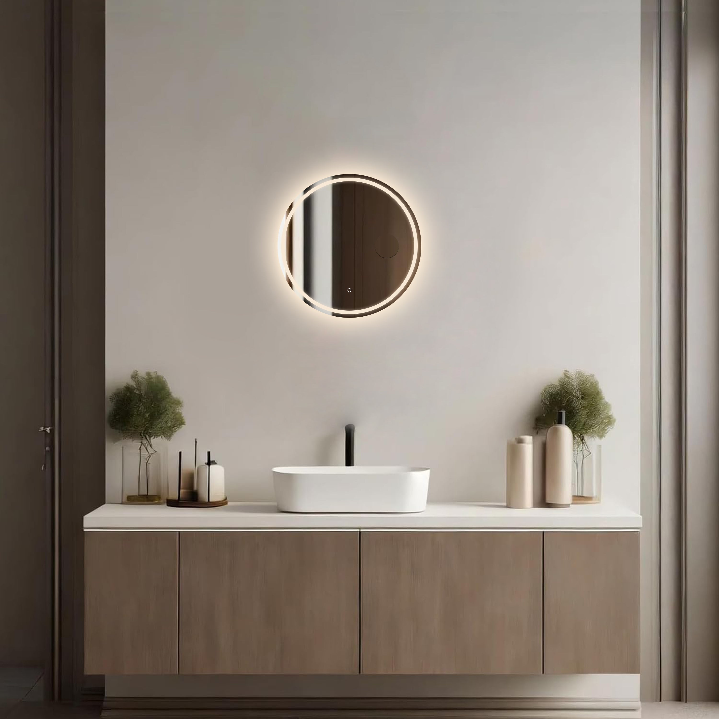MIROIR ROND LED SALLE DE BAIN Ø60 CM – ANTI-BUÉE, TACTILE & GROSSISSANT X3