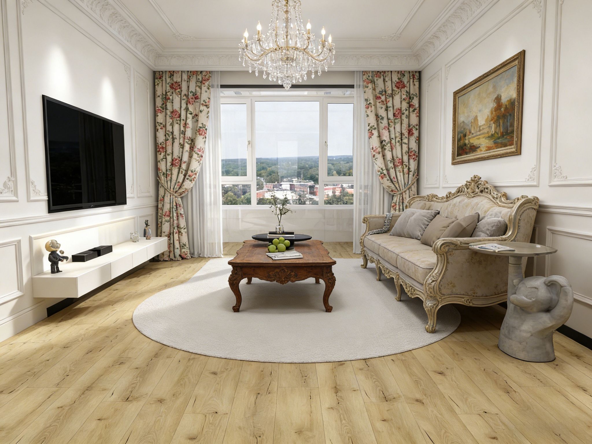 PARQUET STRATIFIE CHENE CLAIR VEINE NOIR 8MM AC5