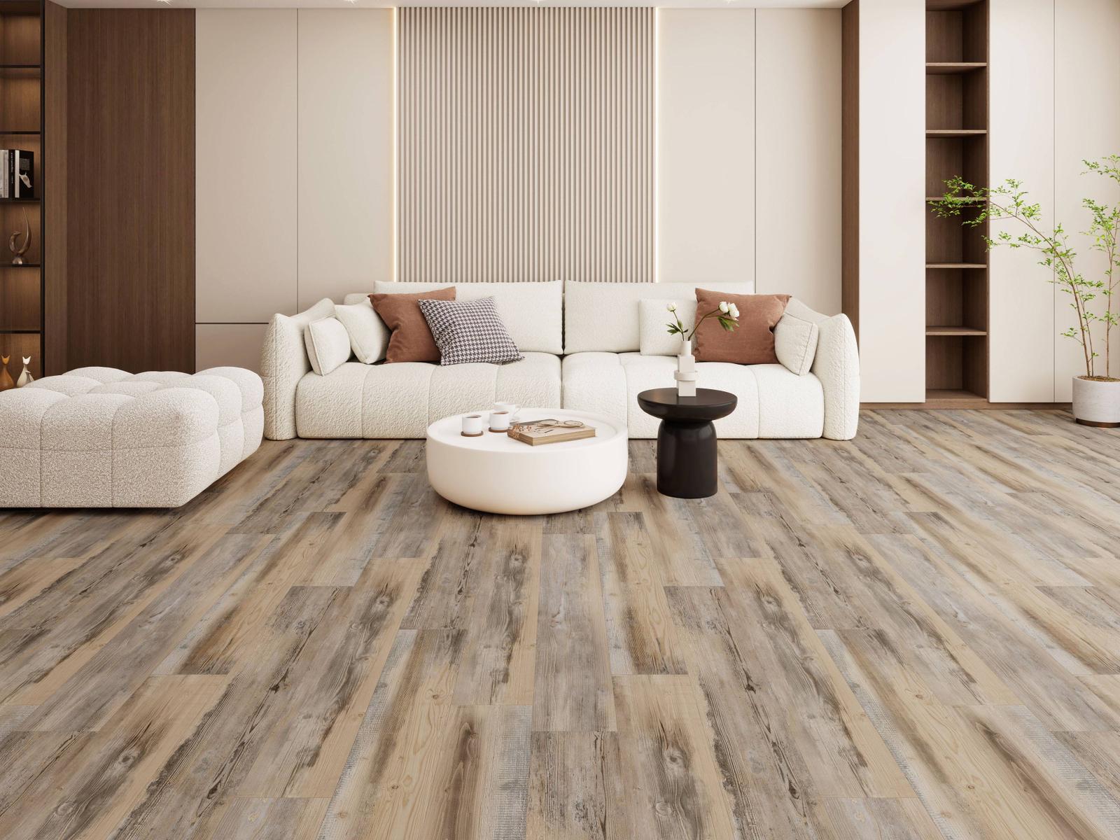 LAME PVC CLIPSABLE ASPECT BOIS PIN VIEILLI (5,5MM D'EPAISSEUR) SOUS-COUCHE INTEGREE, GARANTIE 20 ANS