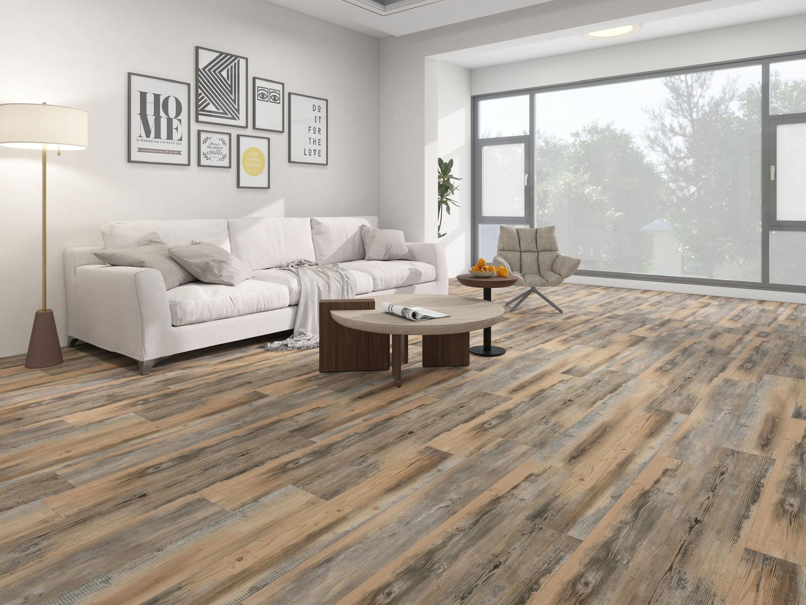 LAME PVC CLIPSABLE ASPECT BOIS PIN VIEILLI (5,5MM D'EPAISSEUR) SOUS-COUCHE INTEGREE, GARANTIE 20 ANS
